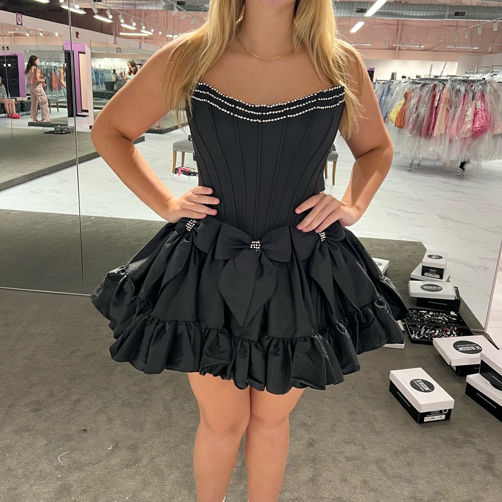 Sherri Hill Black Strapless Homecoming Dress with Bows